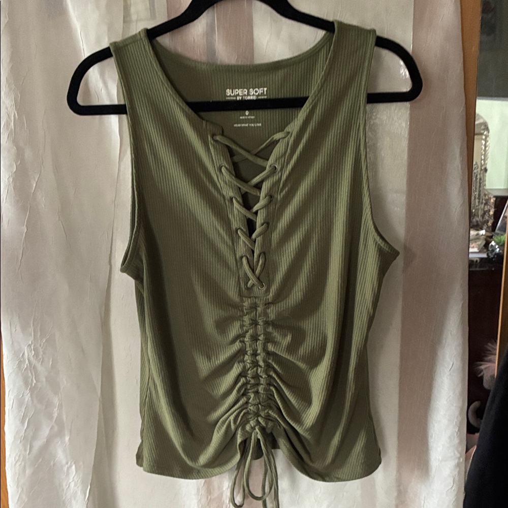 Torrid Olive Lace-Up Tank Top
